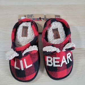 Kids Slippers Dearfoams Lil Bear 11/12 Check Plaid Memory Foam Soft Warm NWT
